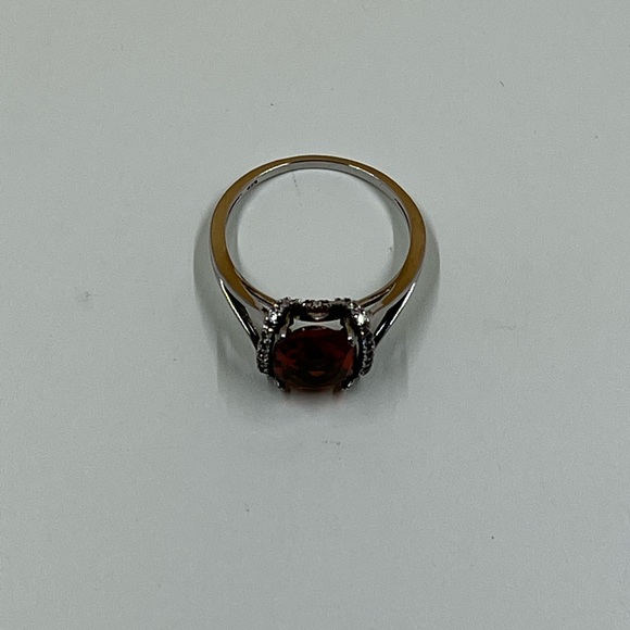 Large Sterling Silver 925 Stamped Amber Crystal with Halo Ring - Picture 6 of 9